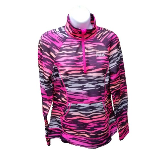 Fila Sport Pullover Mock Neck Zebra Stripe Long Sleeve Pink Purple 1/4 Zip Small - Picture 11 of 13